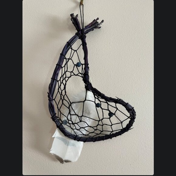 Purple Pine Needle Dreamcatcher - Protection - Turkey Feathers - Black Agate - Picture 4 of 6